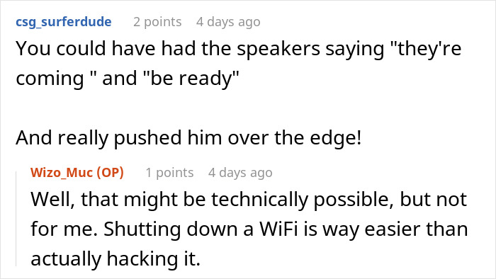 Comments discussing Wi-Fi shutdown leading to a mental breakdown incident.