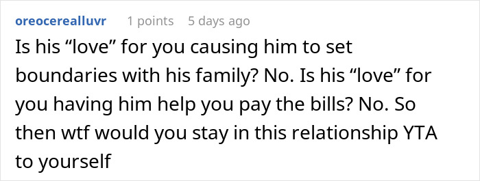 Comment discussing relationship boundaries with toxic family. Comment discussing relationship boundaries with toxic family.