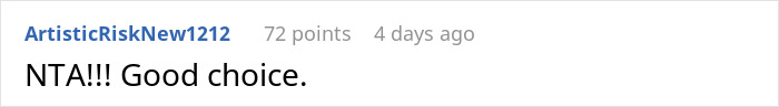 Reddit comment saying "NTA!!! Good choice" related to woman's pregnancy and divorce.