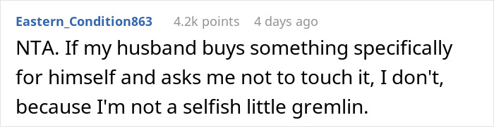 User comment about sharing fruit between spouses.