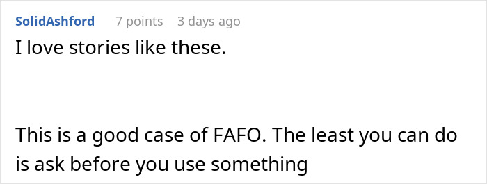 Text-based image discussing a roommate using makeup without permission, emphasizing consequences for not asking first.