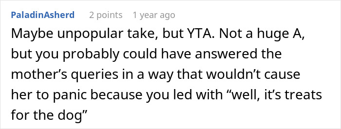 A Reddit comment discussing dog treats and communication strategies. A Reddit comment discussing dog treats and communication strategies.