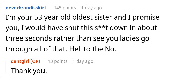 Reddit comment exchange discussing a woman being yelled at to stand from her wheelchair.