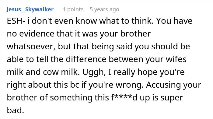 Screenshot of a Reddit comment discussing accusations of switching breast milk with cow's milk. Screenshot of a Reddit comment discussing accusations of switching breast milk with cow's milk.