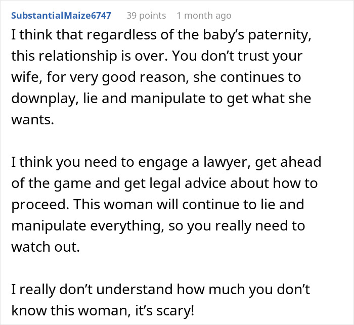 Text advice about a husband dealing with a cheating wife refusing a paternity test. Text advice about a husband dealing with a cheating wife refusing a paternity test.