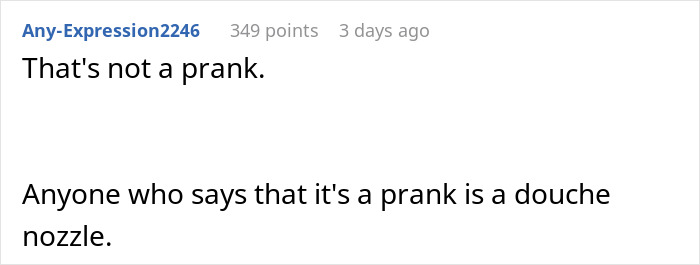 Reddit comment criticizing a prank, discussing the aftermath in a relationship. Reddit comment criticizing a prank, discussing the aftermath in a relationship.
