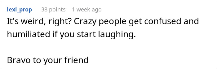 Text comment about subway pervert&rsquo;s behavior being confused and humiliated when laughed at.