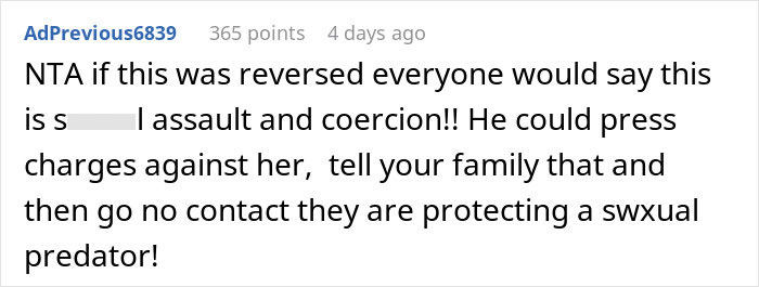 Comment discussing serious relationship issues and potential legal actions.