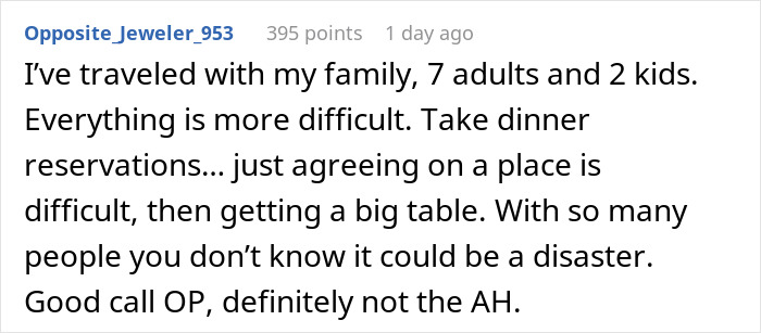 Comment about travel challenges with a large group, agreeing on dinner plans, and potential issues with strangers in Japan trip planning. Comment about travel challenges with a large group, agreeing on dinner plans, and potential issues with strangers in Japan trip planning.