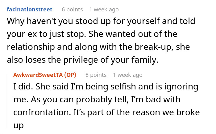 Reddit user seeks advice about family inviting ex to Thanksgiving and Christmas, discussing confrontation issues.