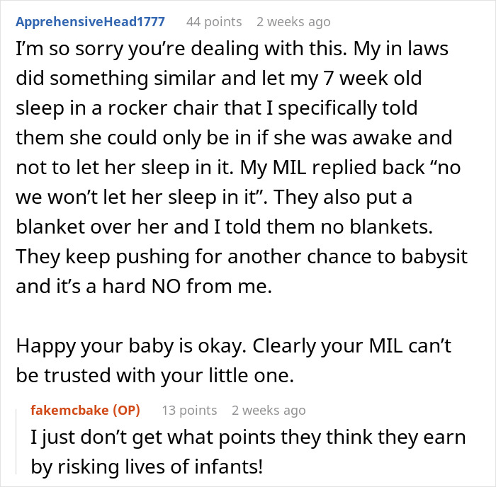 MIL Lets Infant Sleep Unsafely And Go Without Food For 7 Hours, Stunned When Banned From Babysitting MIL Lets Infant Sleep Unsafely And Go Without Food For 7 Hours, Stunned When Banned From Babysitting