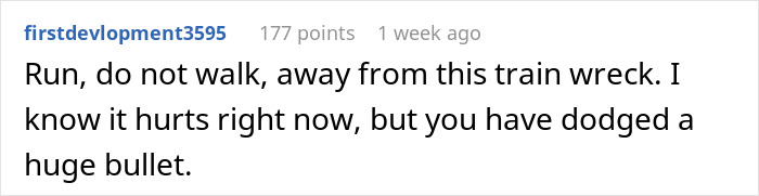 Comment with advice following rejected proposal, suggesting it was a lucky escape.