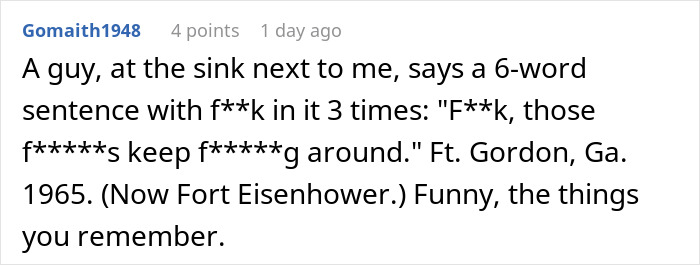 Text excerpt describing a soldier's memory from Fort Gordon in 1965.