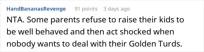 Reddit comment discussing parenting challenges with a misbehaved child.