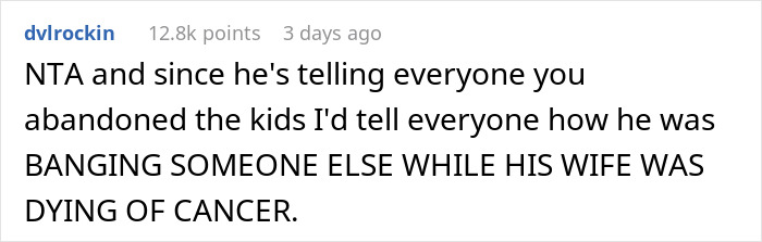 Reddit comment discussing babysitting refusal after husband's infidelity.