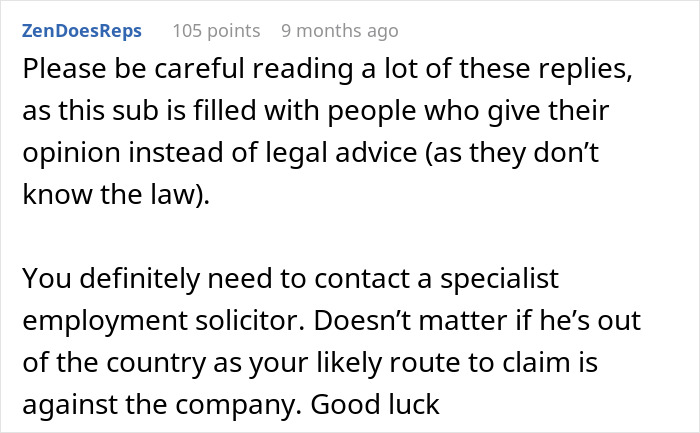Reddit comment advising woman on legal counsel regarding IT guy sabotaging career. Reddit comment advising woman on legal counsel regarding IT guy sabotaging career.