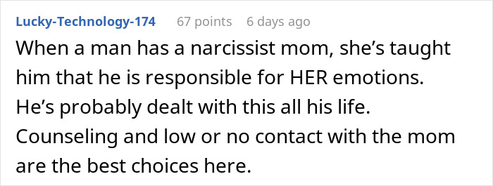 Comment on dealing with a narcissist mom and counseling advice.