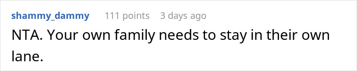 Reddit comment about family boundaries in babysitting context.