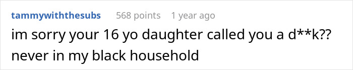 Reddit comment discussing behavior expectations in different households.
