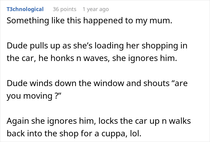 Reddit comment about a slow-motion grocery loading at Costco and a rude driver's reaction. Reddit comment about a slow-motion grocery loading at Costco and a rude driver's reaction.