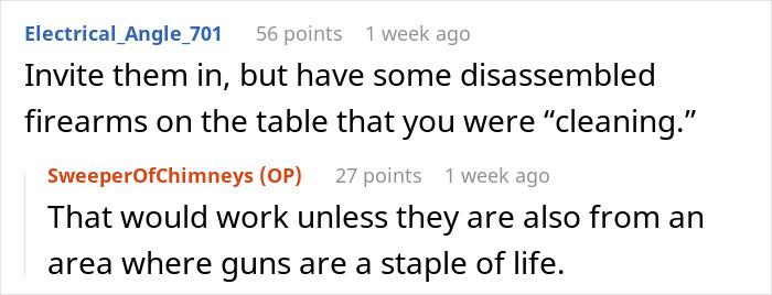 Online comments discussing strategies related to persistent Mormons and firearms.