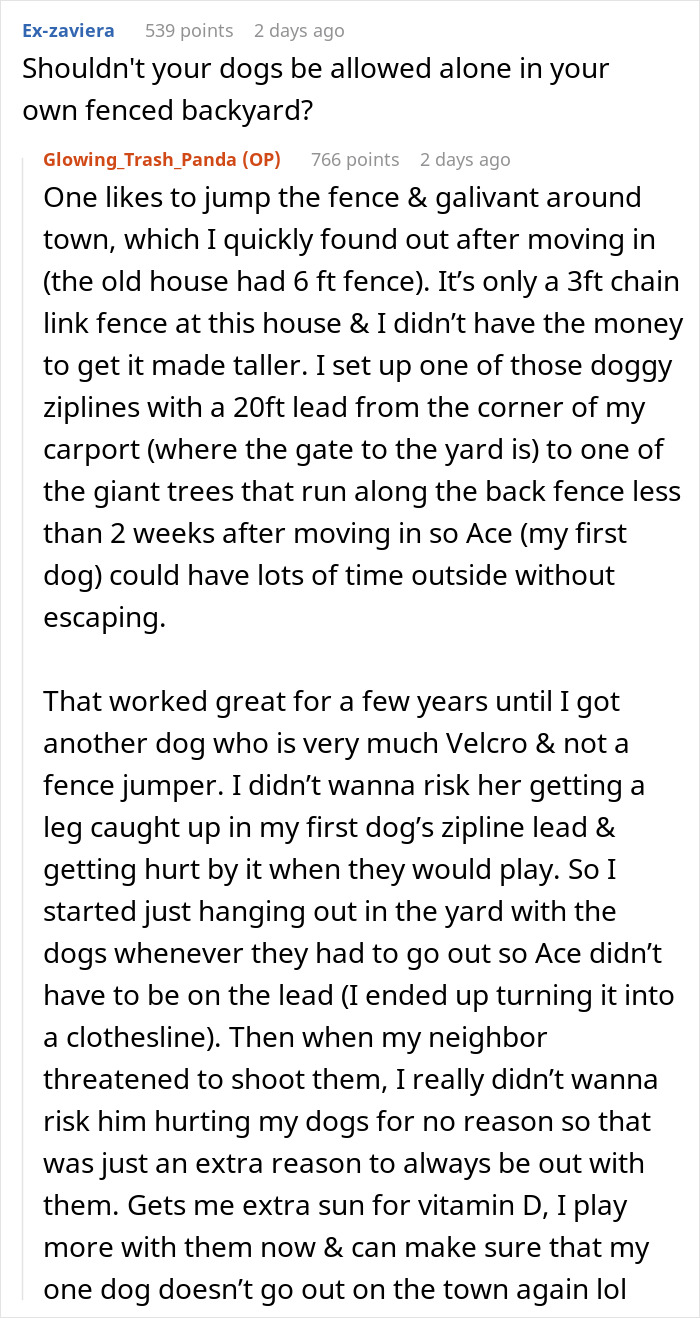 Text discussion about neighborly issues and pet safety in a fenced backyard. Text discussion about neighborly issues and pet safety in a fenced backyard.
