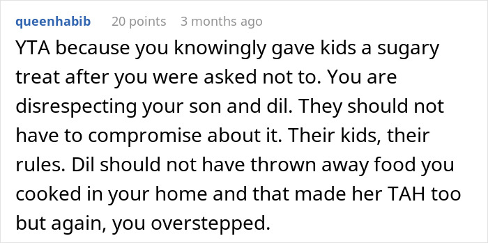 Comment discussing conflict over grandparent's cookies and disrespect towards son and DIL. Comment discussing conflict over grandparent's cookies and disrespect towards son and DIL.