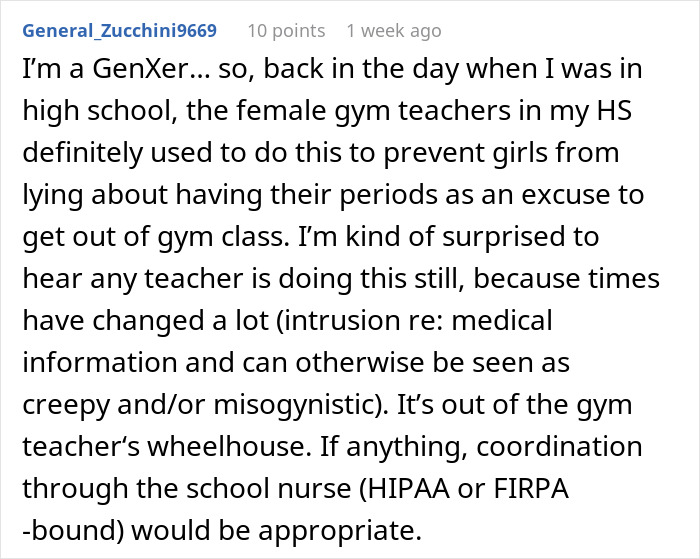 "Text discussing teacher practices related to student periods and gym class from a GenX perspective. "Text discussing teacher practices related to student periods and gym class from a GenX perspective.