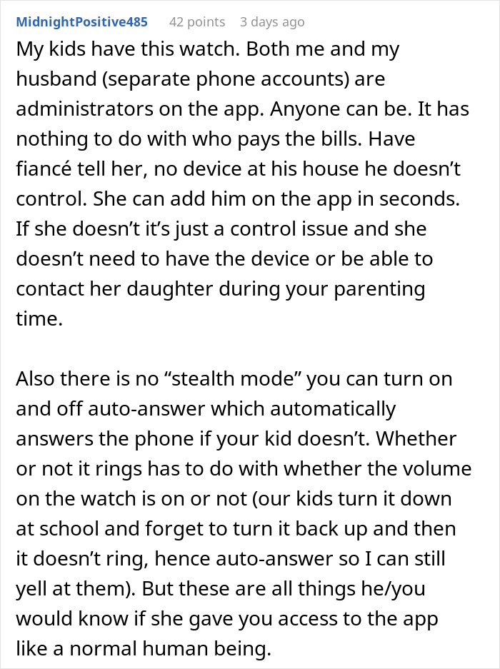 Comment discussing features of Gizmo Watch for co-parenting and app controls. Comment discussing features of Gizmo Watch for co-parenting and app controls.