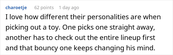 Text discussing dogs picking Christmas gifts, highlighting their unique personalities while choosing toys.