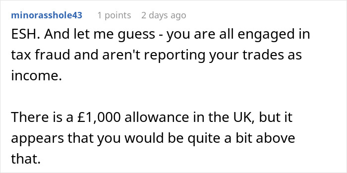 Comment about tax fraud and trading services discussion. Comment about tax fraud and trading services discussion.