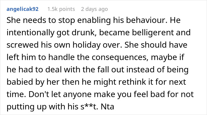 Comment on enabling behavior in response to a drunken scene by woman's brother-in-law.
