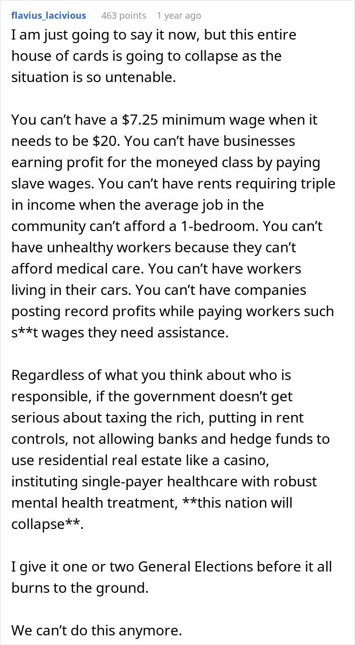 Discussion on minimum wage and economic imbalance in a job interview setting.