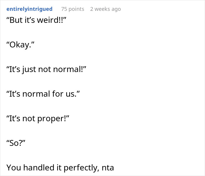 Text exchange about a son-in-law&rsquo;s stair-sitting habit; wife defends him while mother-in-law criticizes.