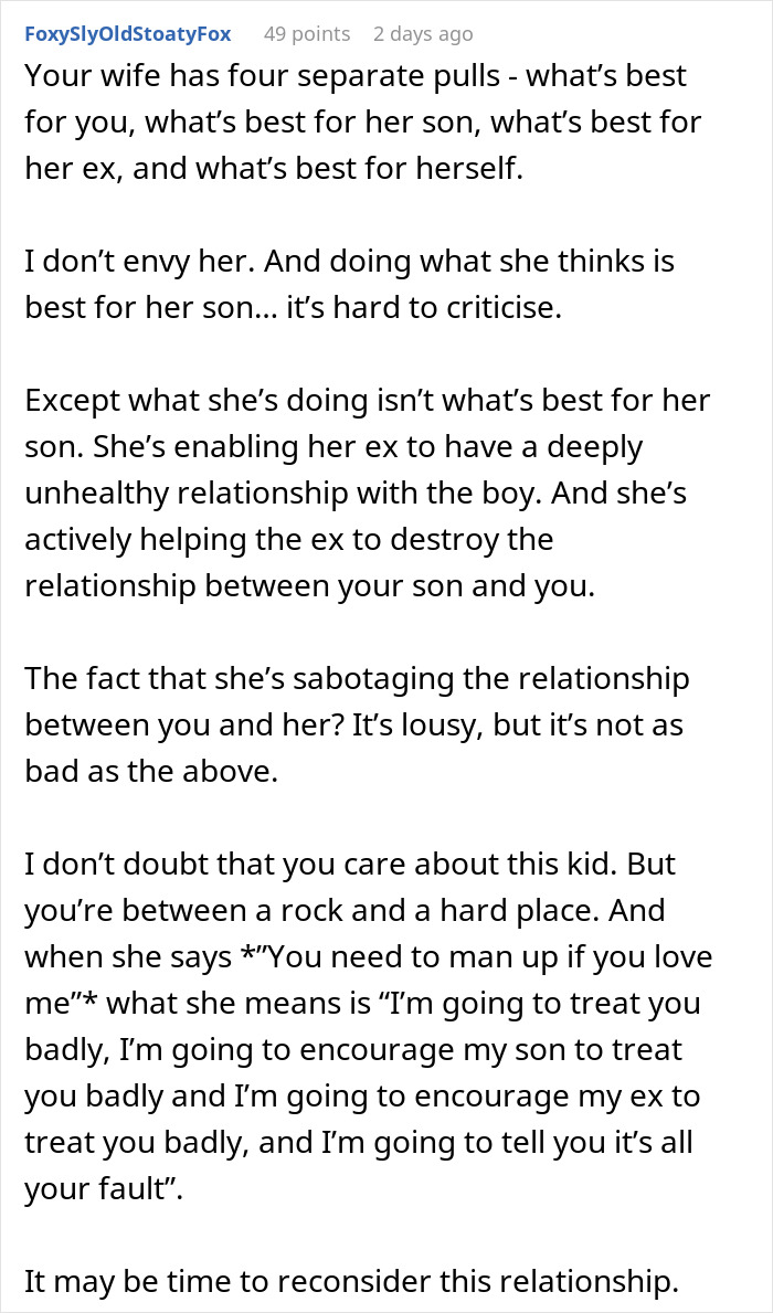 Text discussing marriage issues involving trust and relationships, with the main focus on the ex being dishonest.