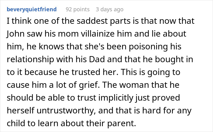 Reddit comment discussing trust issues and family dynamics related to a fianc&eacute;'s wedding dress request.