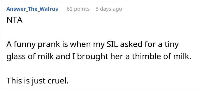 Reddit comment discussing pranks in relationships and their consequences. Reddit comment discussing pranks in relationships and their consequences.