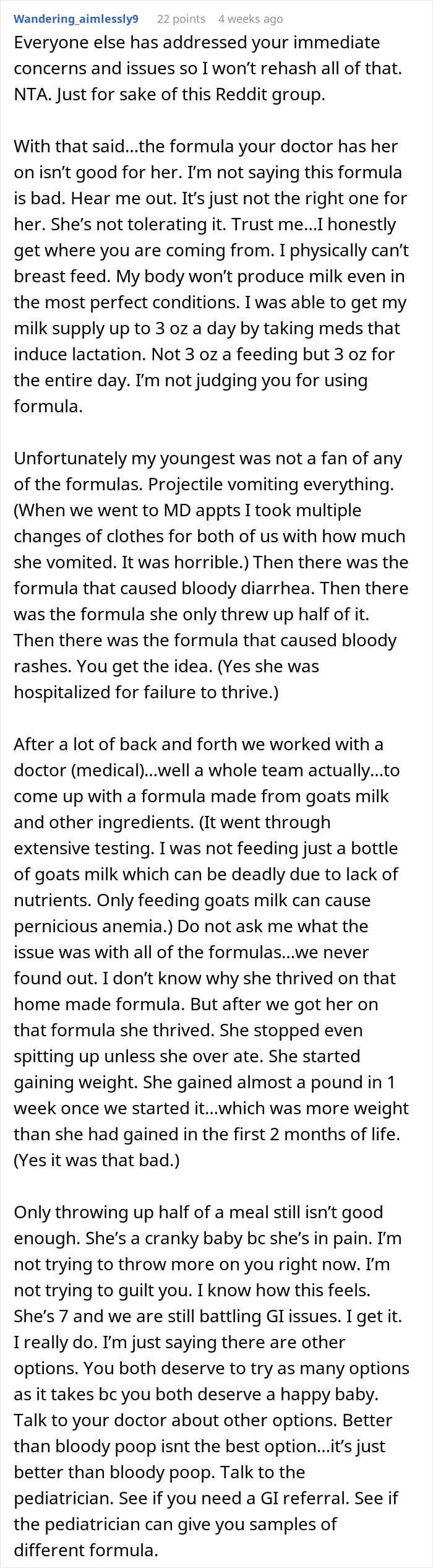 Reddit user discusses baby formula concerns in a detailed comment. Reddit user discusses baby formula concerns in a detailed comment.