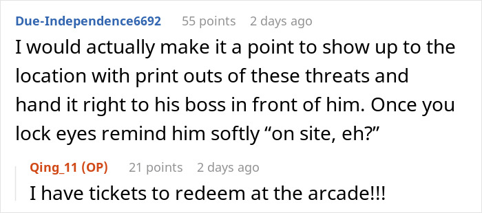 Reddit comment thread discussing a surprising incident with a boss's text after assuming someone was fired.