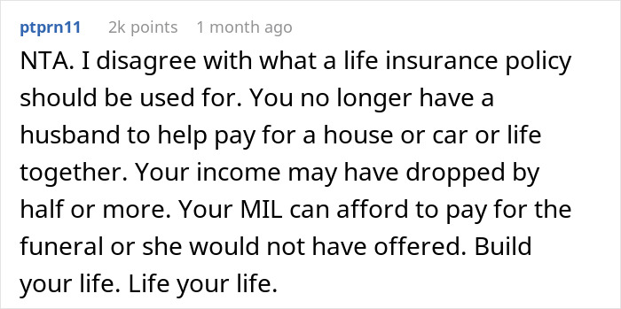 Comment discussing life insurance policy and funeral costs responsibility. Comment discussing life insurance policy and funeral costs responsibility.