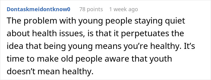 Reddit comment discussing health misconceptions among young people related to fat-shaming. Reddit comment discussing health misconceptions among young people related to fat-shaming.