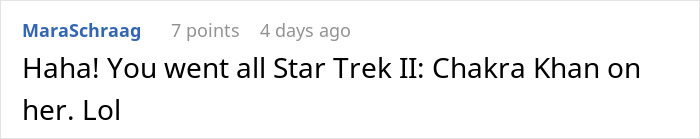 Comment referencing "Chakra Khan" in response to a neighbor's demand.