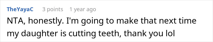 Text comment about making something for a daughter's teething. Text comment about making something for a daughter's teething.