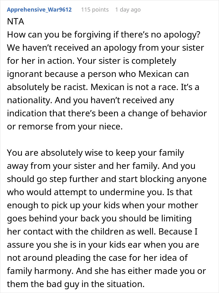 Reddit comment discussing family conflict and wedding invitation refusal.