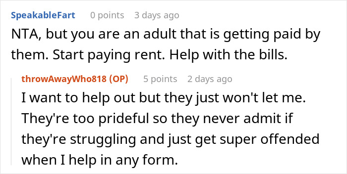 Reddit users discuss parents' entitlement to daughter's money, addressing rent and pride issues. Reddit users discuss parents' entitlement to daughter's money, addressing rent and pride issues.