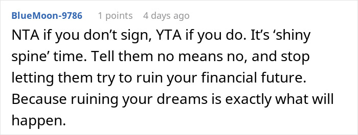 Comment about protecting finances and not feeling guilty for refusing to help sister.