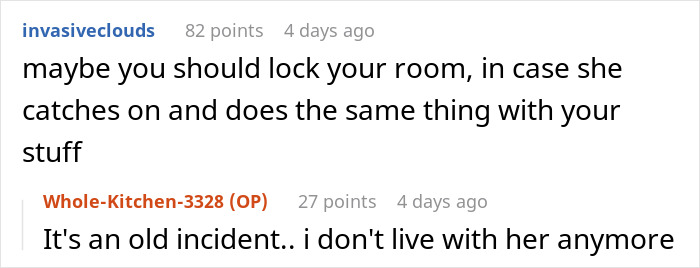 Reddit thread discussing roommate using makeup without permission, user suggests locking the room.