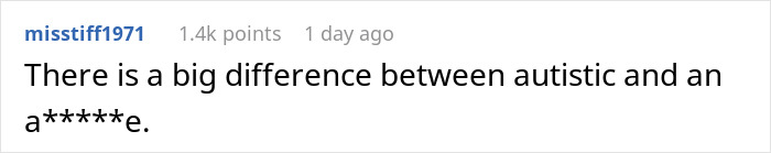 Text comment expressing a perspective on autism and behavior differences.