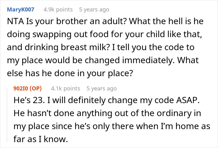 Reddit comments discussing brother replacing wife's breast milk with cow milk. Reddit comments discussing brother replacing wife's breast milk with cow milk.