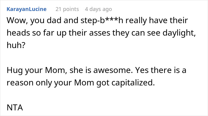 Reddit comment expressing strong criticism of dad over disabled stepsister situation.